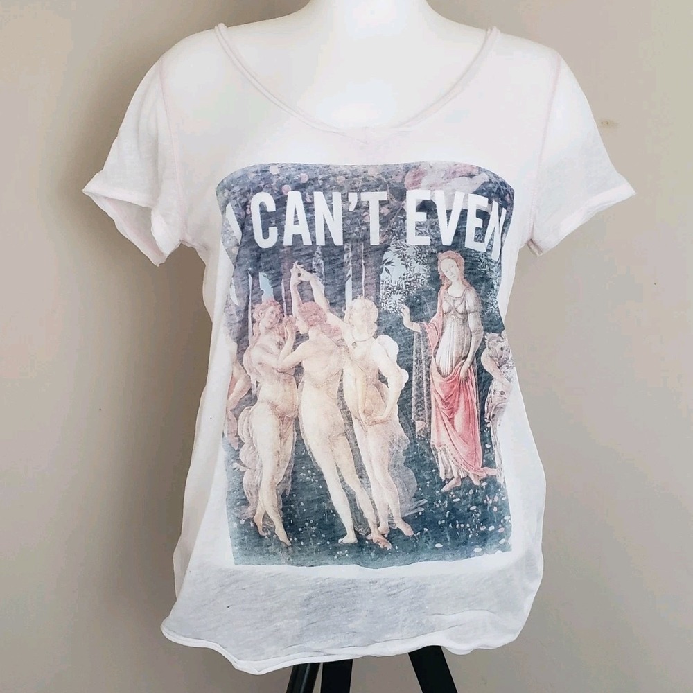 Abercrombie‎ & Fitch Womens Sheer Botticelli Art T-shirt "I Can't Even" Y2K Sz S